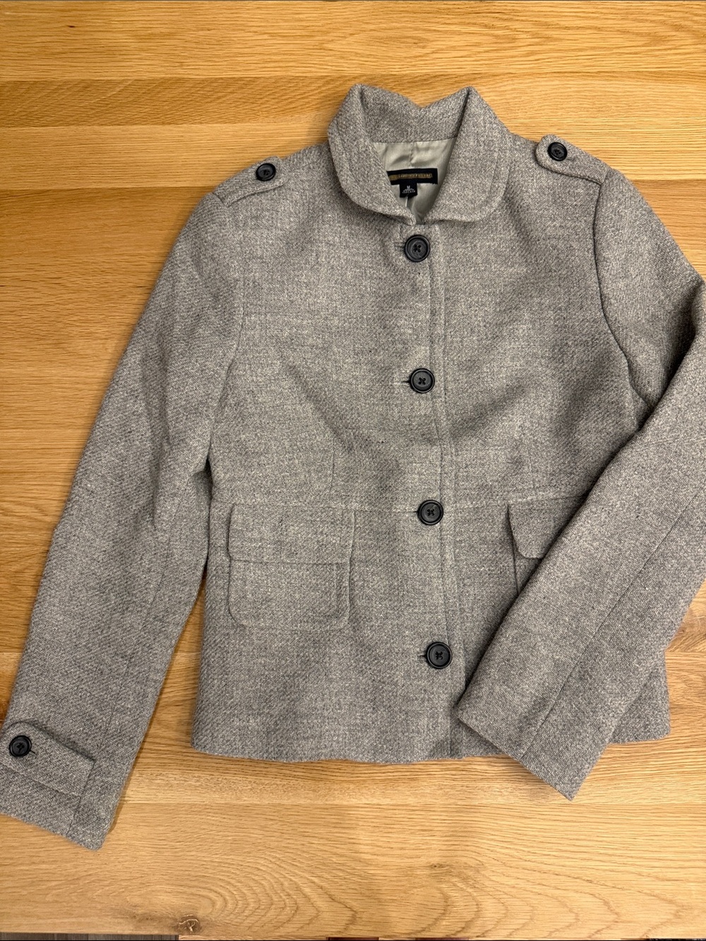 NWOT Banana Republic Tailored Tweed Gray Wool-Blend Button Front Military Blazer